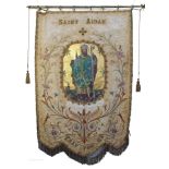 19th century processional banner venerating St. Aidan of Ferns.