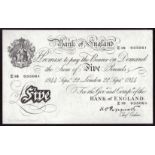 Banknotes, Bank of England, White Five Pounds, five banknotes with security thread, sequential pair,