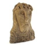 Carved sandstone bust of Christ wearing a Crown of Thorns,