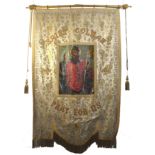 A 19th century processional banner venerating Saint Colman.