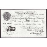 Banknotes, Bank of England, White Five Pounds, two banknotes with security thread, 2 December, 1944,