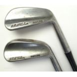 Golf, two irons made by JD McCallum, Belleisle Golf Club, Ayr and gutta percha golf balls.