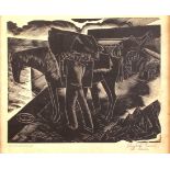 Elizabeth Rivers, Ireland, The Aran Islands, a set of three woodcut prints,