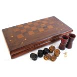Inlaid yew wood Killarney ware chess and backgammon board,