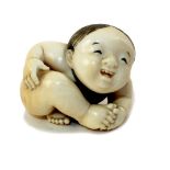 Japanese Meiji period (1868-1912) carved and stained ivory netsuke, by Yasuaki (Homei),