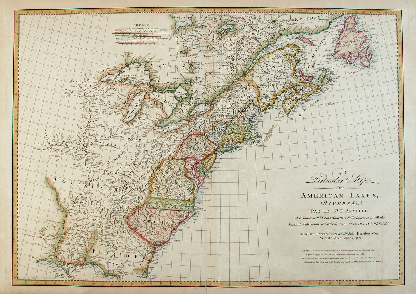 1790 Map of the Eastern seaboard of North America, by Jean Baptiste Bourguignon d'Anville.