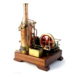 Live Steam Plant, comprising of large vertical copper tubed boiler, with sight glass, steam gauge,