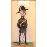 1880s caricature of a British General, watercolour, 7½" x 4" (19 x 10cm), signed "AR"; F.