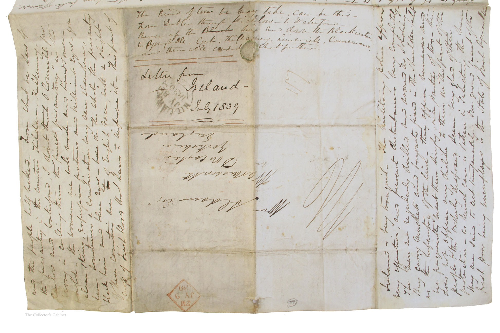 1839 (July 7) Autograph letter from a British traveller in Ireland to William Aldam Esq. 4pp.