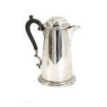 Edwardian silver coffee pot, of straight, plain tapered form, on ebony handle, Sheffield, 1902,