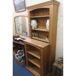 TWO PINE OPEN FRONT BOOKCASES 198cm (h) x 107cm (h) together with a hardwood planter on baluster