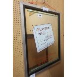 A PLAYERS NO 3 ADVERTISING MIRROR inscribed Plain or Cork Tipped 50cm x 39cm