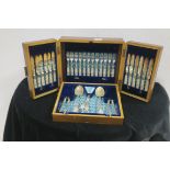 A TWENTY NINE PIECE SILVER PLATED FRUIT SET IN CASE comprising twelve mother of pearl handle knives