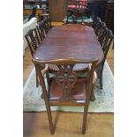 A NINE PIECE CHIPPENDALE DESIGN MAHOGANY DINING ROOM SUITE comprising eight chairs including a pair