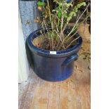 TWO BLUE GLAZED TERRACOTTA PLANTERS together with a similar pair (4)