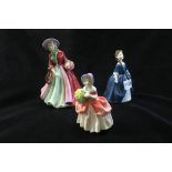 TWO ROYAL DOULTON FIGURES depicting Cassie and Debbie together with a Paragon china figure