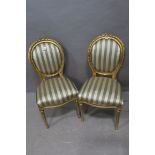 A GOOD PAIR OF FRENCH CARVED GILTWOOD AND UPHOLSTERED SIDE CHAIRS,