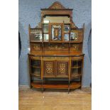 A 19TH CENTURY ROSEWOOD AND MARQUETRY SIDE CABINET the superstructure with bevelled glass mirrors