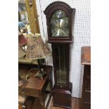 A GEORGIAN DESIGN MAHOGANY LONG CASE CLOCK the rectangular arched hood with glazed door containing