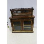 A FINE 19TH CENTURY ROSEWOOD AND PARCEL GILT SIDE CABINET the superstructure with pierced gallery