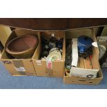 THREE BOX LOTS to include china fondue set planter etc etc