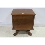 A 19TH CENTURY MAHOGANY CUPBOARD of rectangular outline the moulded top above a panel door on