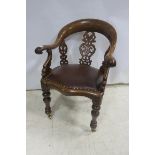 A 19th CENTURY MAHOGANY TUB SHAPED CHAIR,