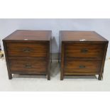 A PAIR OF CHERRYWOOD AND BRASS BOUND END TABLES each of square form with one true and one false