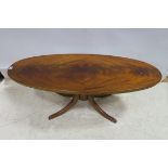 A MAHOGANY COFFEE TABLE of oval outline raised on quadruped splayed legs 50cm (h) x 60cm (w) x 41cm