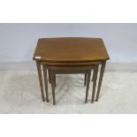 A MAHOGANY AND SATINWOOD INLAID NEST OF THREE TABLES of rectangular bowed outline on square
