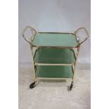 A RETRO METAL THREE TIER SERVING TROLLEY with detachable tray 80cm (h) x 40cm (w) x 75cm (d)