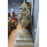 A VERY FINE AND IMPRESSIVE PAIR OF SANDSTONE URNS,