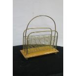 A 19TH CENTURY OAK AND BRASS MESH MAGAZINE STAND on turned legs 38cm (h) x 35cm (w) x 15cm (d)