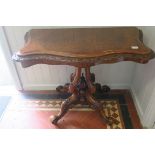 A VERY FINE 19TH CENTURY BURR WALNUT FOLD OVER CARD TABLE of serpentine outline with shaped top and