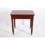 A 19TH CENTURY MAHOGANY SIDE TABLE of rectangular outline the shaped top with frieze drawer on