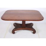 A 19TH CENTURY MAHOGANY AND ROSEWOOD CROSS BANDED POD TABLE the rectangular top with rounded