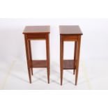 A PAIR OR SHERATON DESIGN MAHOGANY AND SATINWOOD INLAID TWO TIER LAMP TABLES each of rectangular