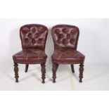 A GOOD PAIR OF WILLIAM IV MAHOGANY AND UPHOLSTERED SIDE CHAIRS each with a button upholstered back