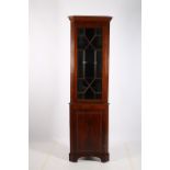A GEORGIAN DESIGN MAHOGANY INLAID CORNER CABINET the moulded cornice above an astragal glazed door