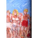 MARIE CARROLL BEACH SCENE WITH FIGURES Oil on canvas Signed lower left 28cm x 19cm
