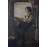 ENGLISH SCHOOL LATE 19TH CENTURY FIGURE SEATED BY A WINDOW Oil on canvas Indistinctly signed lower