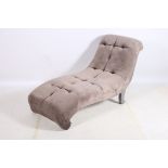 A CONTINENTAL GREY PAINTED AND UPHOLSTERED DAY BED with deep button upholstered back and seat with