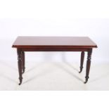 A 19TH CENTURY MAHOGANY SIDE TABLE the rectangular top with rounded corners raised on baluster