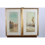 AUTIN PURIYIN ? EGYPTIAN SCENES PYRAMIDS THE POOL OF BETHESDA Watercolours A pair Signed lower