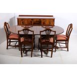 A GOOD HEPPLEWHITE DESIGN MAHOGANY TEN PIECE DINING ROOM SUITE comprising eight dining chairs each