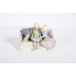 LLADRO CHINA GROUP depicting a female and a companion shown seated on a coach with dog
