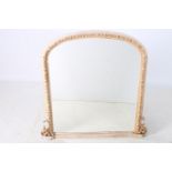 A CONTINENTAL CARVED WOOD AND POLYCHROME HALL MANTEL MIRROR the rectangular arched plate flower