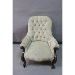 A FINE 19TH CENTURY MAHOGANY AND UPHOLSTERED ARMCHAIR,