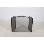 A HEAVY BRASS AND MESH THREEFOLD SPARK GUARD of rectangular arched outline with carrying handle
