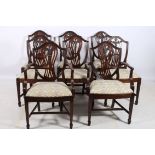 A SET OF EIGHT HEPPLEWHITE DESIGN MAHOGANY DINING CHAIRS including a pair of elbow chairs each with